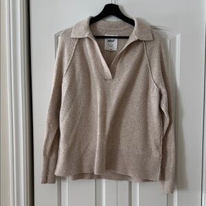 Aerie Cozy V-Neck Sweater in Light Tan